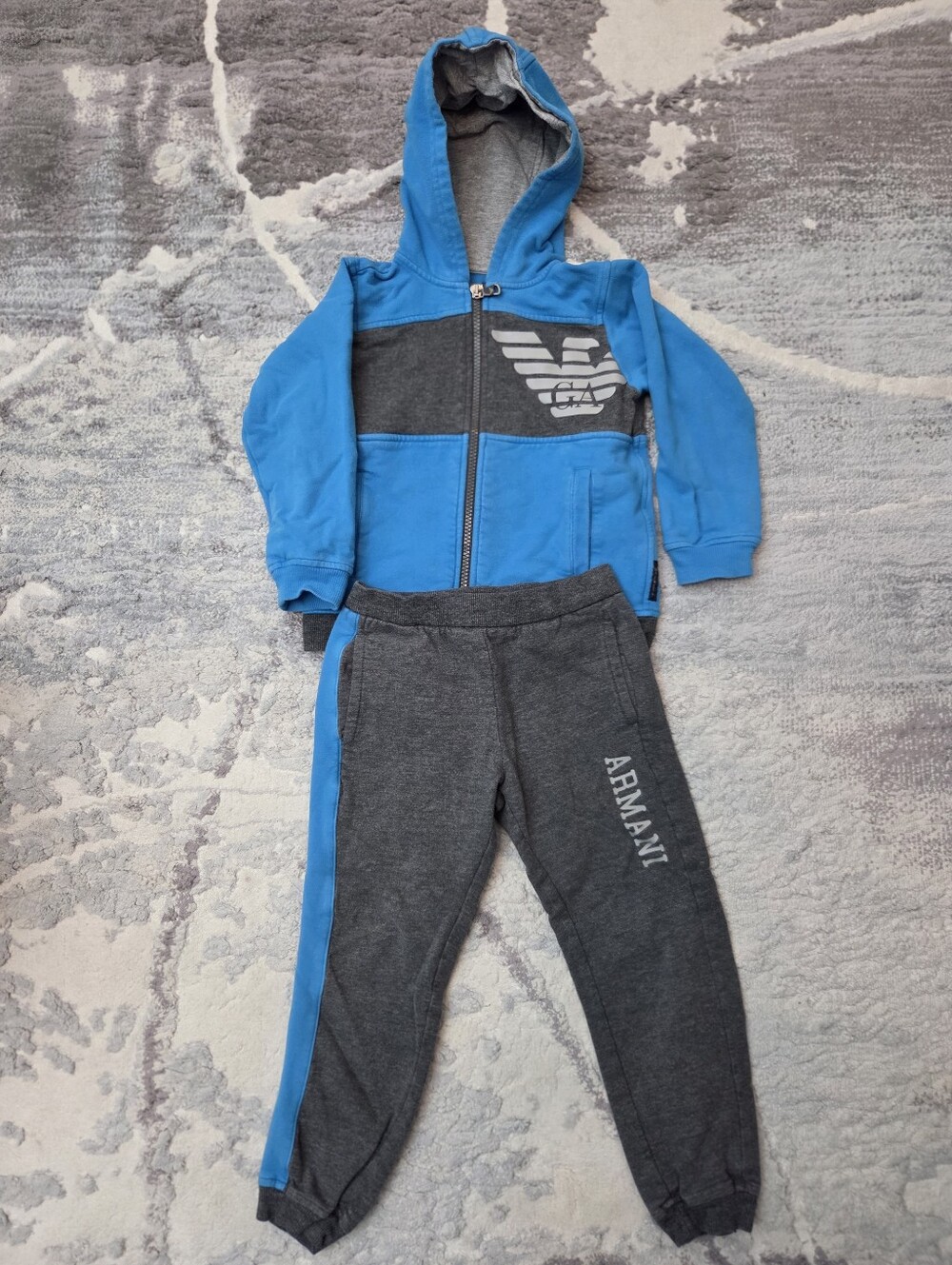 Giorgio Armani Kids Blue & Gray Zip Hoodie Joggers Set